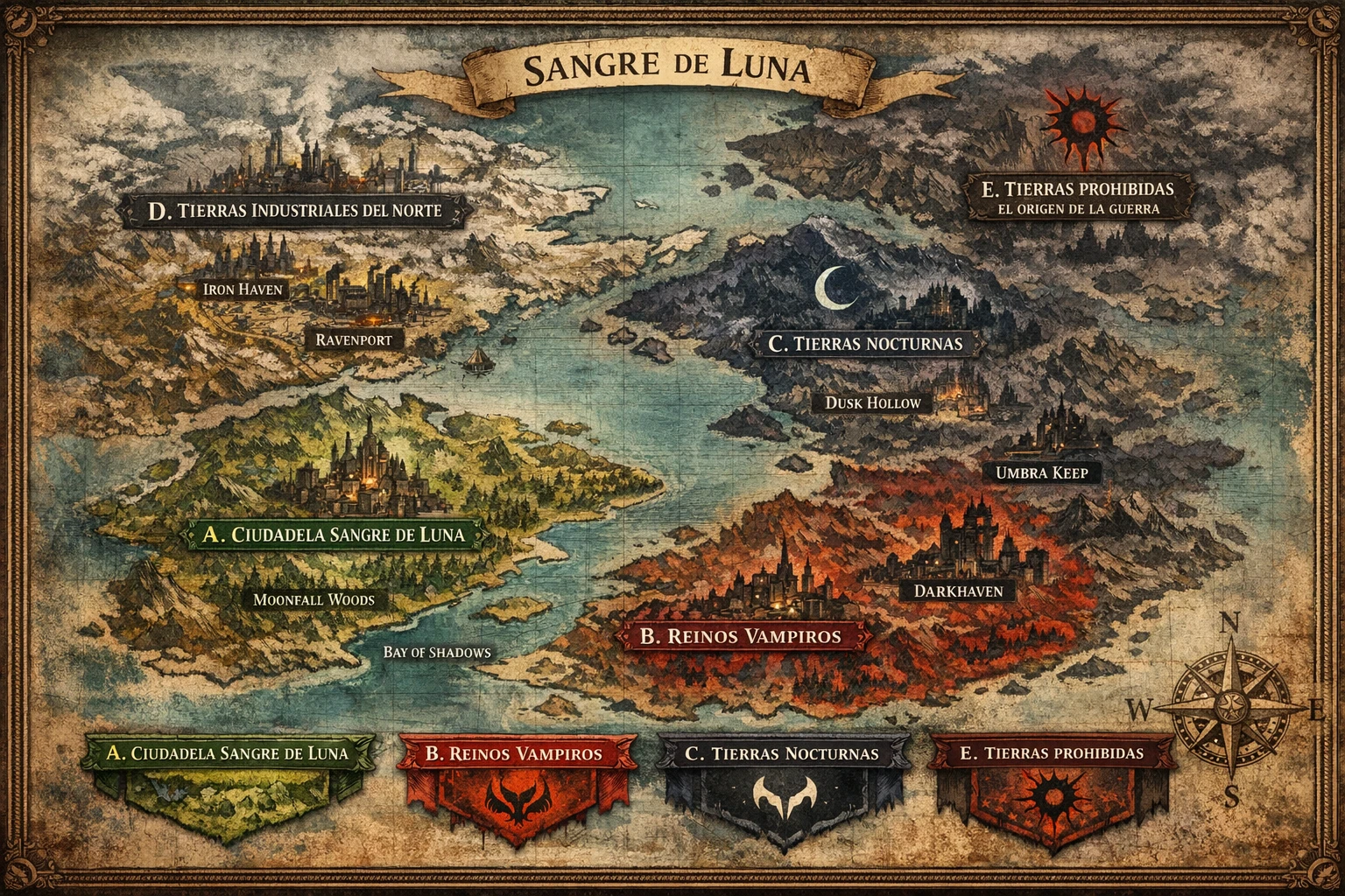 Mapa de las tierras de Sangre de Luna